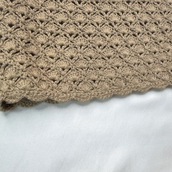 Crochet Sweater Vest Beige Ramie Cotton Large Boho Cottage Retro Hippy Festival - Picture 6 of 9